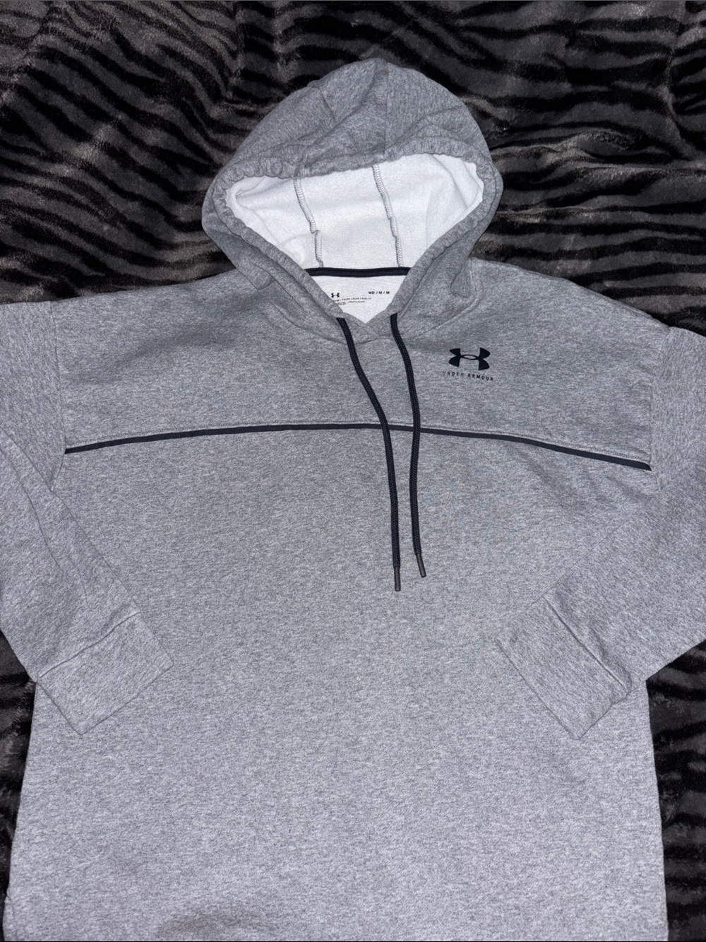 Under Armour Heather Gray Men's Hooded Sweatshirt with Chest Stripe